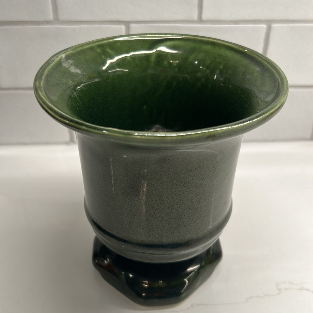Vintage Glazed Ceramic Dark Green Vase Made In The U.S.A.